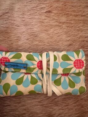 Stowaway Floral Roll-Up Travel Organizer in Cream, Blue & Green